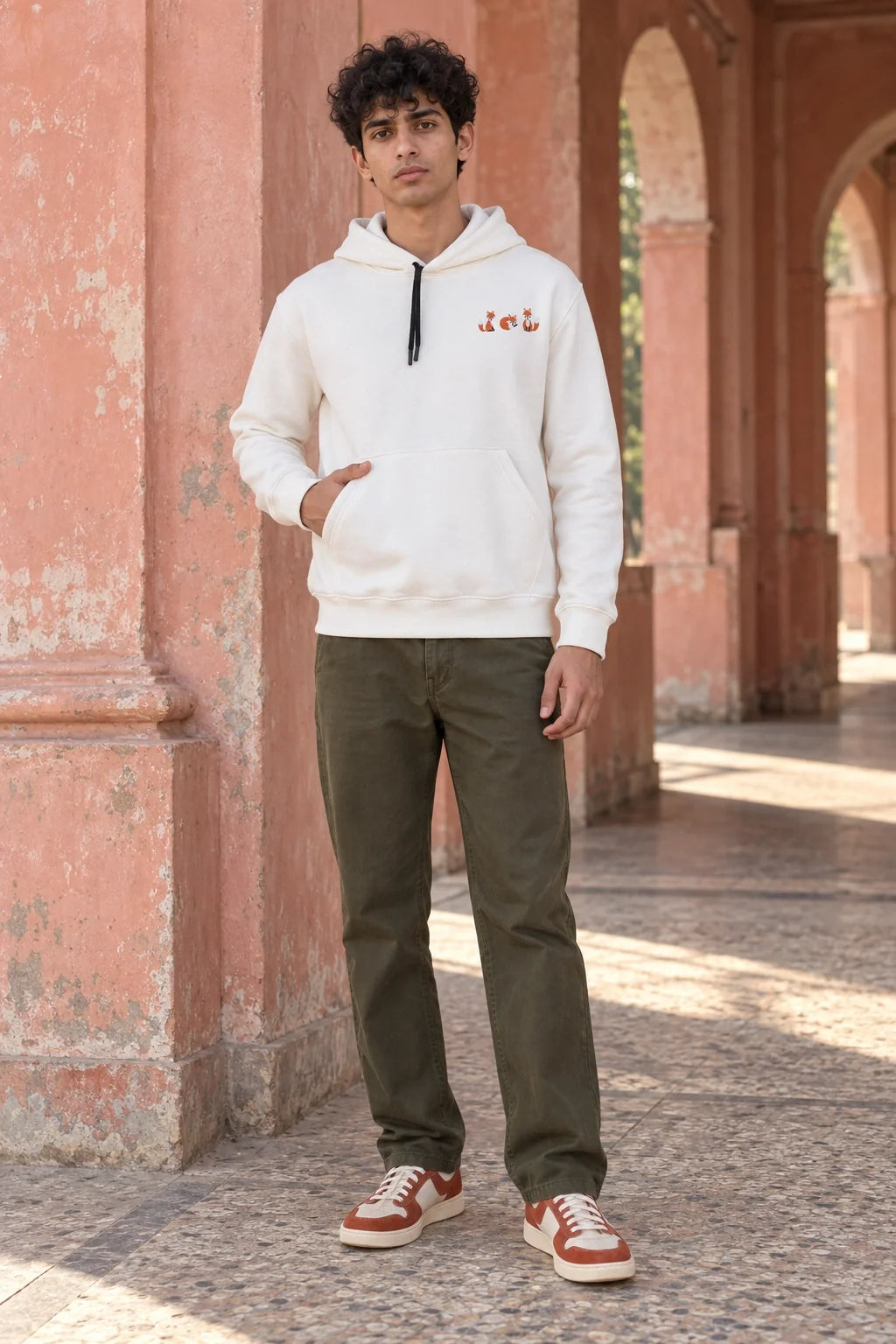 KLOVI Cream White Embroidered Hoodie