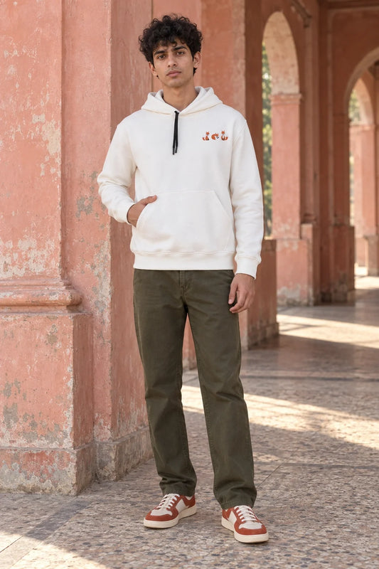 KLOVI Cream White Embroidered Hoodie