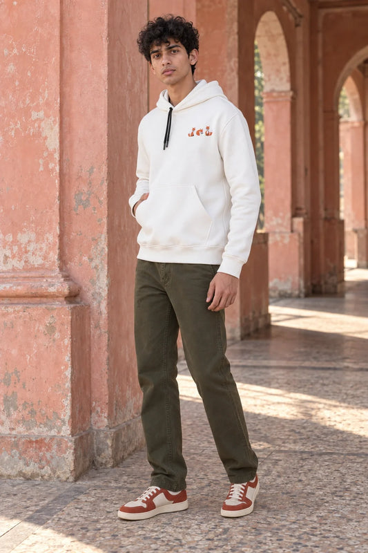 KLOVI Cream White Embroidered Hoodie