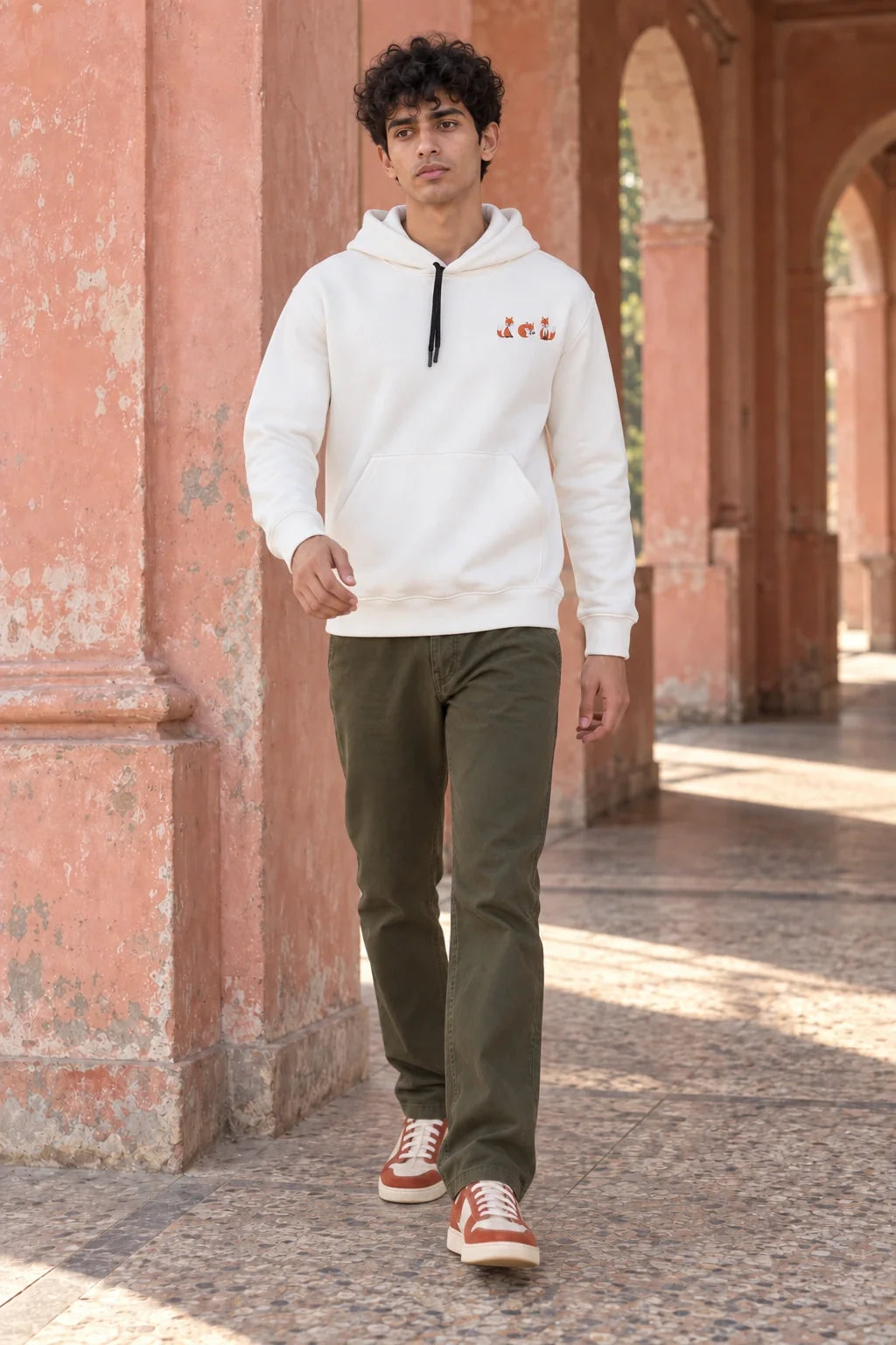 KLOVI Cream White Embroidered Hoodie