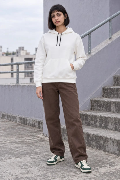 KLOVI Cream White Plain Hoodie