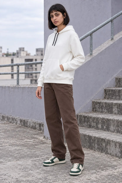 KLOVI Cream White Plain Hoodie