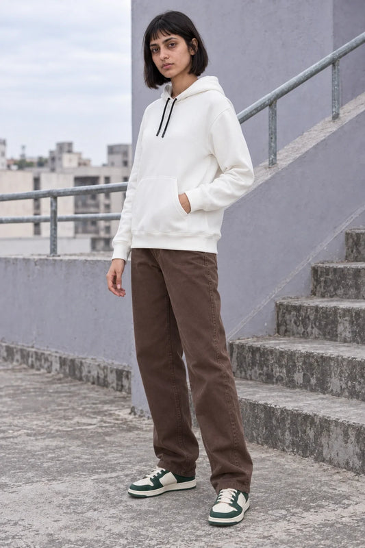 KLOVI Cream White Plain Hoodie
