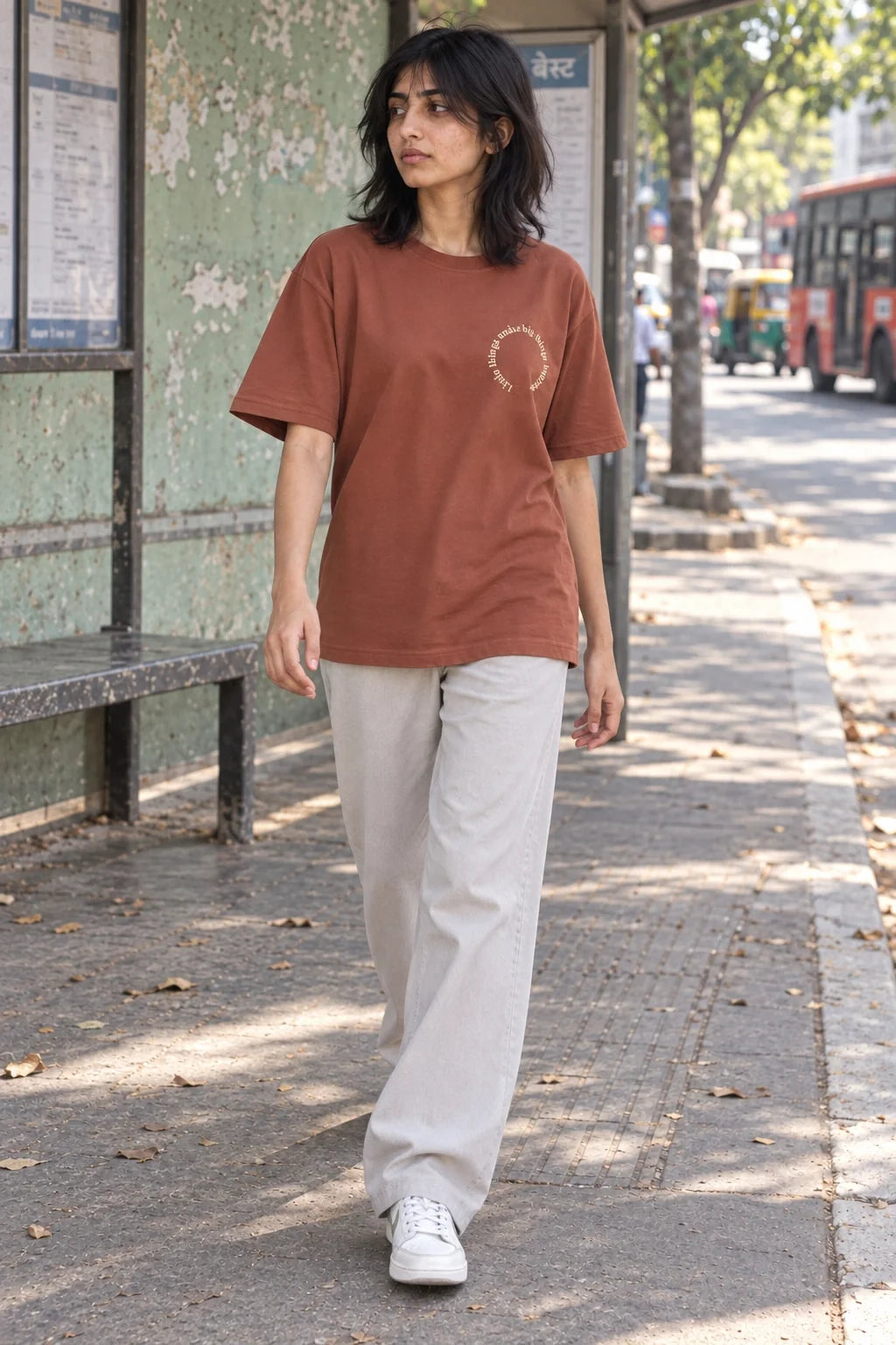 KLOVI Tan Embroidered Tee 1