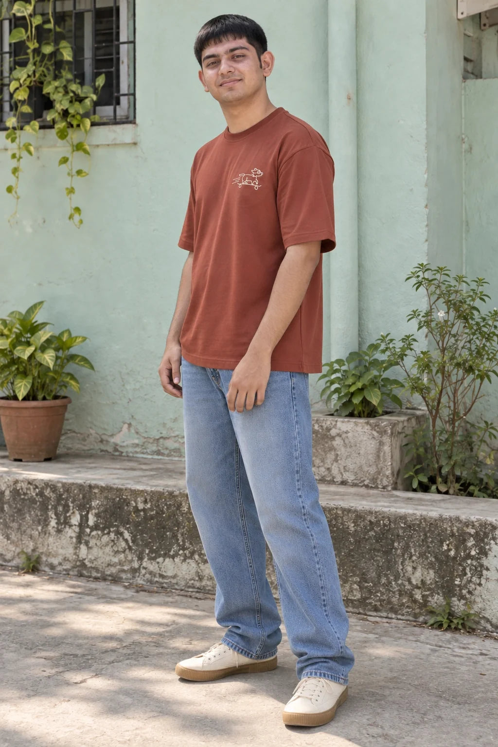 KLOVI Tan Embroidered Tee 2