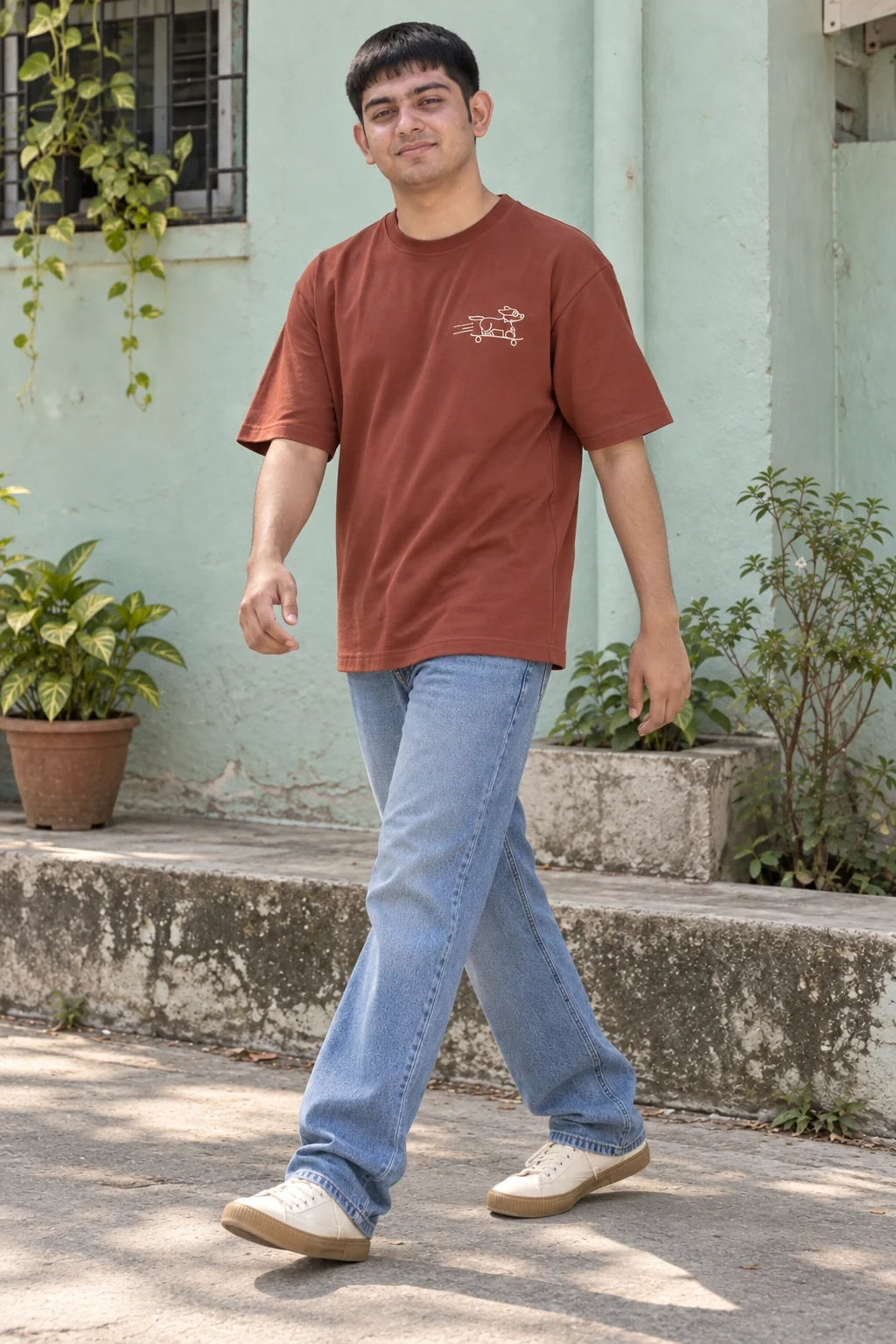 KLOVI Tan Embroidered Tee 2